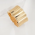 Modern wide gold textured cuff bracelet with minimalist pleated surface design - Vertical Pleated Texture Gold Ring (SL330) / Gold