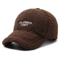 Deep brown sherpa fleece baseball cap with white CALIFORNIA COAST embroidery for winter - One Size / Coffee