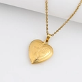 Golden heart locket necklace with double heart engraving and opening photo frame design - Double Heart/Gold