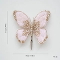 Farfalla di velluto rosa con paillettes dorate e perle per decorare l'albero di Natale - Rosa Chiaro