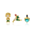 Chic gold stud earrings set featuring opal figure and colorful cubic zirconia stones - Gold