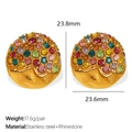 Pendientes de medio aro dorados en acero con cristales de colores y dimensiones - Dorado Con Diamantes de Colores