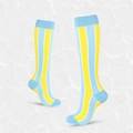 Knee-high compression socks featuring bright yellow, light blue, and white vertical stripes - S/M / Yellow Blue Stripes