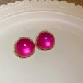 French retro style magenta dome earrings with elegant gold trim in a white ceramic tray - Rose Red