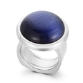 Exaggerated silver titanium steel ring featuring a large round blue cat eye stone inlay - US 6 / Silver Deep Blue Cat's Eye Style (KR107554-K)