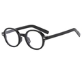 Retro small oval sunglasses with thick black frame and silver metal hinge accents - Black Frame