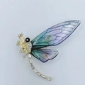 Golden dragonfly brooch with sparkling rhinestone body and purple-green gradient wings - Light KC Gold Purple Dragonfly