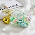 Cute acrylic camera liquid keychain with colorful macaron beads and golden bell charm - Gradient Rope + Colorful Bead Milk Tea Cup / Camera [Green]