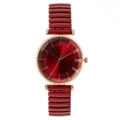 Women's quartz watch featuring a dark red grid dial and rose gold elastic band - Red