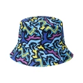 Graffiti bucket hat with vibrant blue yellow and purple abstract street art pattern - 58cm / Abstract Blue Graffiti Print
