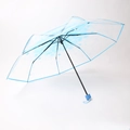 Transparenter Regenschirm mit blauen Kirschblüten und schwarzem Metallgestell - Standard Blau