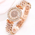 Luxurious rose gold women watch with rhinestone bezel and starry dial from 45 degree angle - Rose Gold Style (Watch)