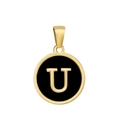 Black and gold stainless steel round pendant featuring a 3D letter U design - Letter U