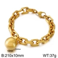 Gold stainless steel link chain bracelet featuring an 18mm hollow ball pendant charm - Gold / 210x10mm / With 18mm Hollow Ball (KB155289-Z)