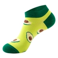 Short yellow low-cut socks with cute green avocado patterns and dark green heel accents - One Size(37-44) / Yellow Avocado