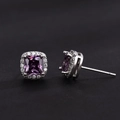 Purple halo square stud earring with clear zircon and silver finish on black background - Purple (Single)