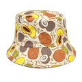 Dettaglio delle stampe di frutta tropicale con ananas e cocco sul cappello a secchiello - M (56-58cm) / Papaya Beige