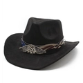 Classic black faux suede western cowboy hat with American flag band and USA eagle emblem - M (56-59cm) / Black (Suede)