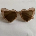 Pink glitter heart-shaped sunglasses with brown lenses and transparent sparkling frame - Glitter Brown