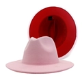 Two-tone pink and red wool felt jazz fedora hat with flat brim for autumn/winter - M (56-58cm) / Light Pink Outer Red Inner