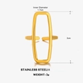 Anello rettangolare in acciaio inossidabile placcato oro 18K con misure del diametro interno - Aperto Regolabile / Oro