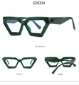 Vista macro de monturas de gafas geométricas verdes desde múltiples perspectivas - Montura Verde Oscuro Lentes Transparentes
