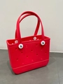 Waterproof red EVA tote bag with perforated holes and durable handles for beach travel - Red