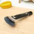 Brosse de cuisine avec tête en fil d'acier gris et manche noir distributeur de savon - Brosse à Savon à Long Manche-Tête PET
