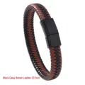 Braided black and brown leather bracelet with 22.5cm magnetic clasp for men - 22.5CM / Black Clasp Brown Leather