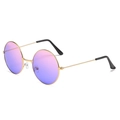 Retro round metal sunglasses with pink to purple gradient lenses and gold frame - Pink Blue Gradient