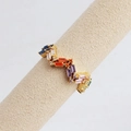 Rainbow gemstone wave ring in golden finish featuring colorful rectangular crystals - Wave Geometric Gemstone Style (Style 9)