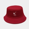 Close-up of white skeleton embroidery on a burgundy cotton canvas bucket hat - M (56-58cm) / Burgundy
