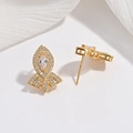 Elegant S925 silver koi fish earrings with white zircon on minimalist silk background - Gold Koi Fish Style