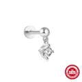 Flat back cartilage earring in S925 sterling silver with a hanging round zircon charm - #7 Platinum Gold-Single