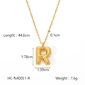 Detailed size chart for golden puffy bubble letter R necklace in stainless steel - Letter R (HC-N40051-R)