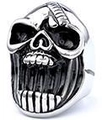 Detailed view of a silver gothic skull ring made of durable stainless steel material - 25203