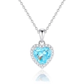 S925 Plata Corazón Aquamarina Colgante Collar Circonita Halo Cadena Joya Mujer - Fddz-028 - Azul Océano (cadena Cruzada) / Plata 925