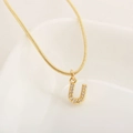 Golden micro-paved zircon necklace with capital letter U pendant on snake chain - Letter U(XN-05-U) / Gold