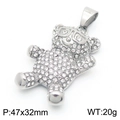 Hiphop Panda Bär Anhänger mit Kristallen, 47x32mm Größe und 20g Gewicht Details - Weiß Zirkonia Silber Bär Anhänger (Ohne Kette)(KP130488-MZOZ)