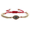 Adjustable red evil eye bracelet with gold beads and sparkling micro-pave crystals - Red Rope with Copper Beads