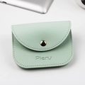 Mint green candy-colored card wallet with lychee grain leather and golden metal snap button - Mint Green