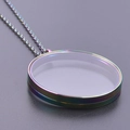 Rainbow plated stainless steel oval glass locket pendant with matching chain necklace - Inner Diameter 40mm / Colorful