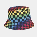 Chapeau bob à damier arc-en-ciel avec des motifs colorés en tissu de coton robuste - Réversible à Carreaux Arc-en-ciel