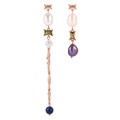 Asymmetric S925 silver earrings with baroque pearls and colorful gemstones in gold finish - 925 Silver / Rose Gold Color (With Silver Earring Backs)