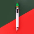 Christmas 6-color ballpoint pen featuring a green Christmas tree topper on white barrel - Christmas Tree - White Barrel