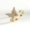 Golden butterfly spinner ring with clear zircon stones for anxiety relief and decompression - Adjustable Open / Gold Butterfly (AJ065)