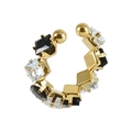 Anillo abierto dorado con cristales de circonita cuadrados negros y transparentes - Blanco y Negro
