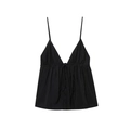 Women's black V-neck camisole top with thin straps, button-front and waist tie design - XS / Black