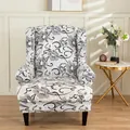 Elastic wingback chair cover with vintage grey and black floral knit pattern - Flower Cluster - Gold