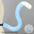 Blue and white fluffy cat tail cosplay set with ears headband and bell collar - One Size / Meow Cat Tail-Blue White